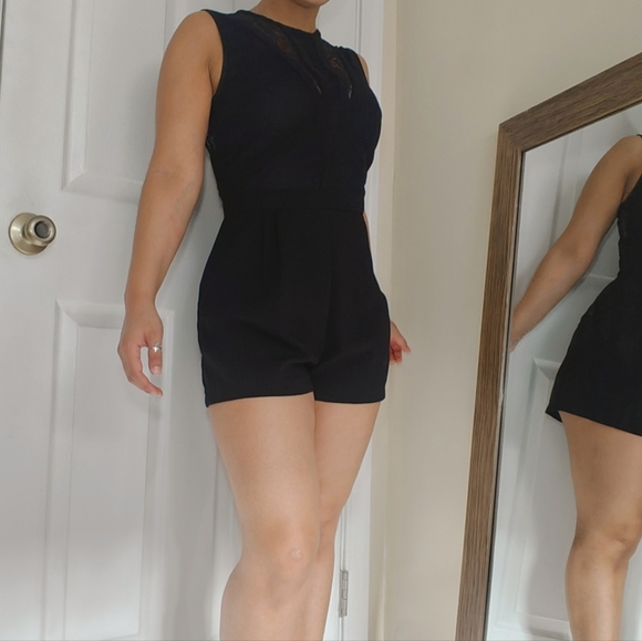 Amisu Pants - Amisu Sz Small Black Lace Shorts Romper Sleeveless One Piece Jumpsuit